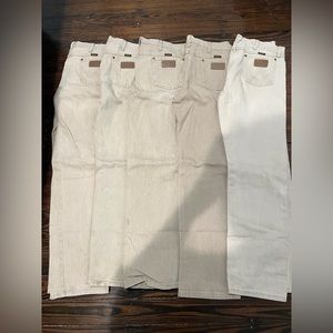 5 pairs of khaki wrangler jeans. All size 35/34. Asking $25 each but negotiable.
